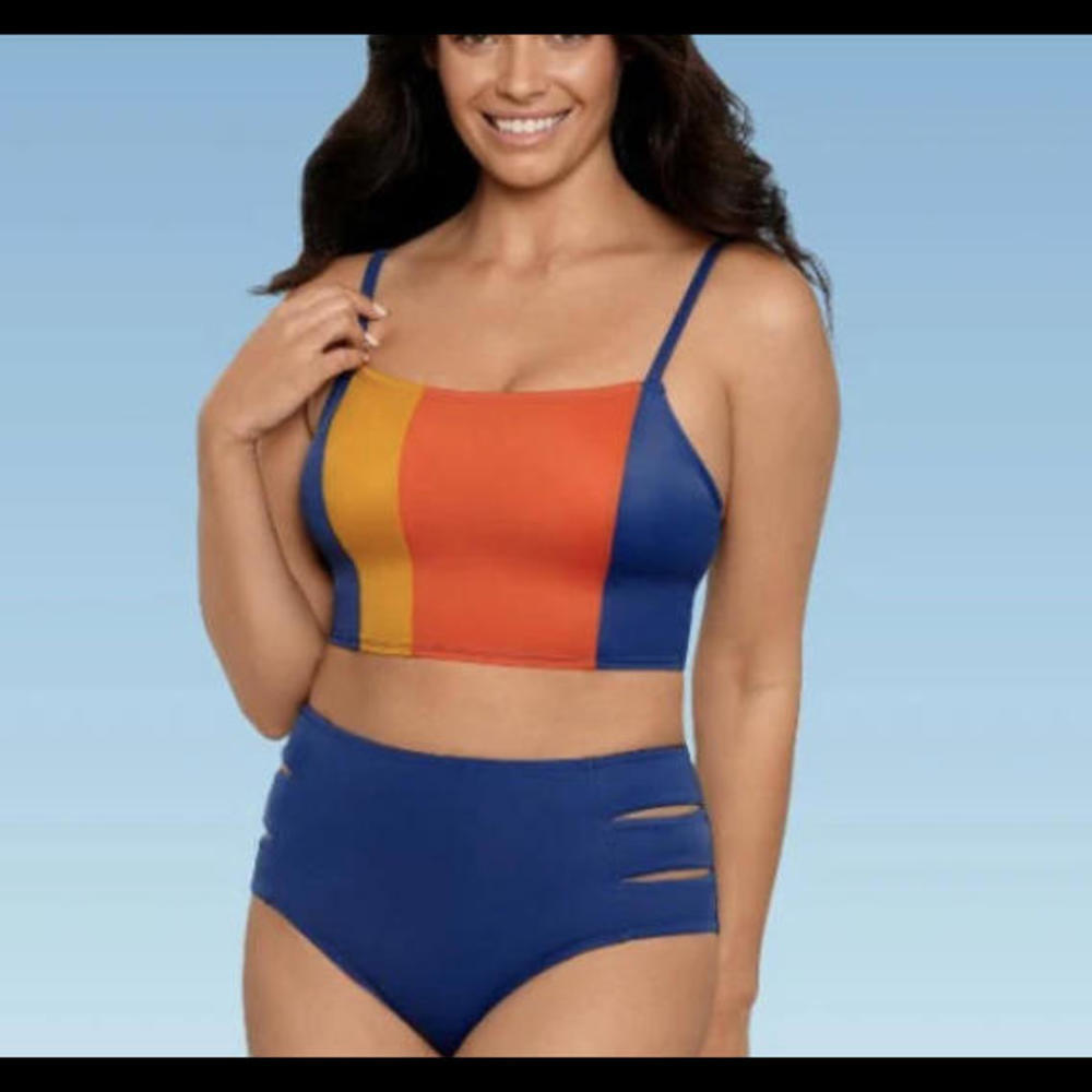 BEACH BETTY orange blue yellow bikini top